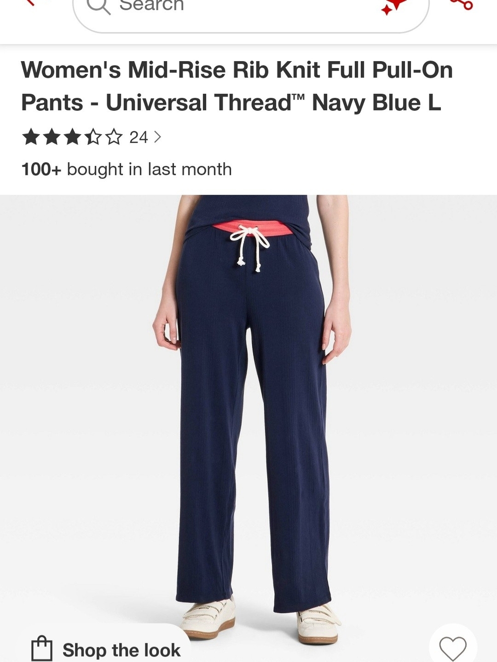 Universal Thread Navy Rib Knit Lounge Pants with Contrast Drawstring